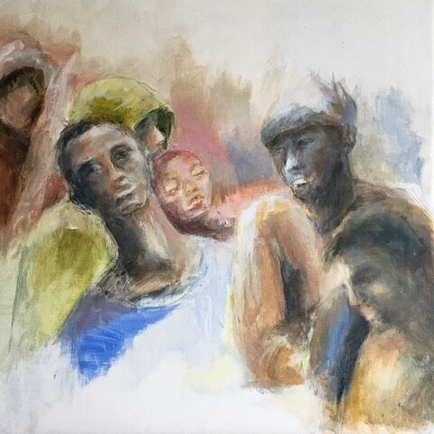 Migrants peinture de Françoise Bancon